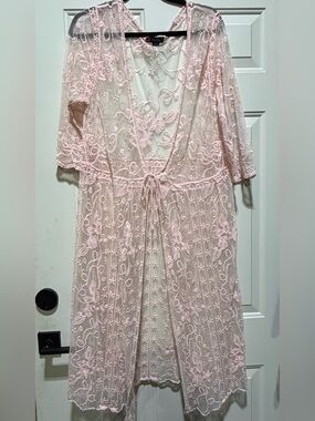 INDIGO POPPY - Sheer Pink Lace Robe - Women Intimates & Sleepwear